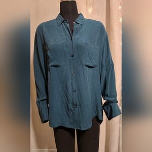 Madewell Teal 100% Silk Button Down Shirt